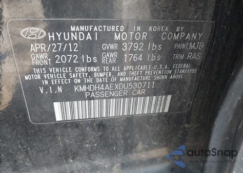 2013 Hyundai Elantra Gls z USA, uszkodzony, nr VIN KMHDH4AEXDU530711